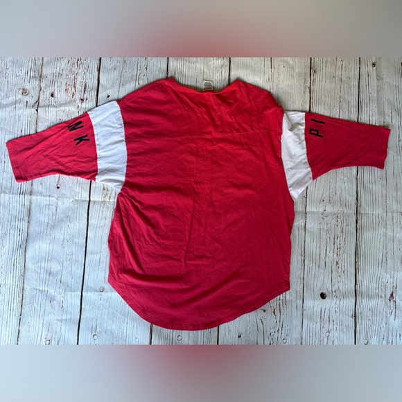 PINK Victoria's Secret Magenta and White 3/4 Sleeve Tee - Picture 3 of 3